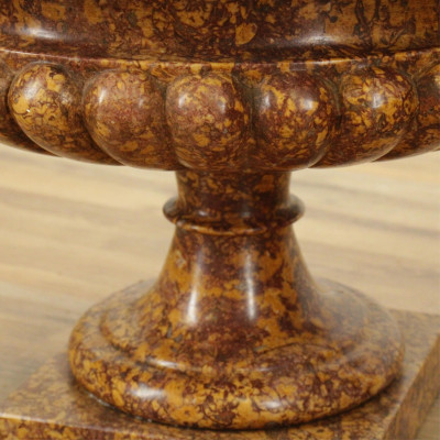 Pair of Large Carved Brown Tan Marble Urns