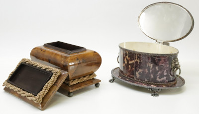 Image for Lot 3 Boxes; Silverplate Faux Tortoise Goatskin
