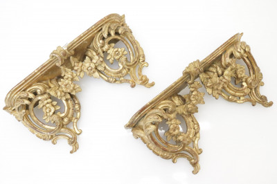 Image for Lot Pr Louis XV Carved Giltwood Shelf Brackets 18 C
