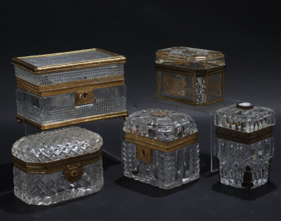 5 Charles X Ormolu Cut Glass Boxes 19th C