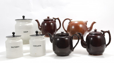 4 Pottery Teapots Canisters