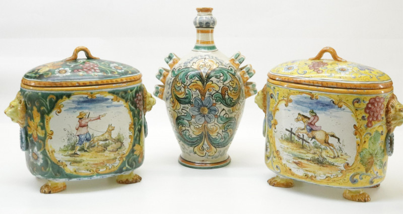 6 Large Italian Majolica Style Pottery Vessels