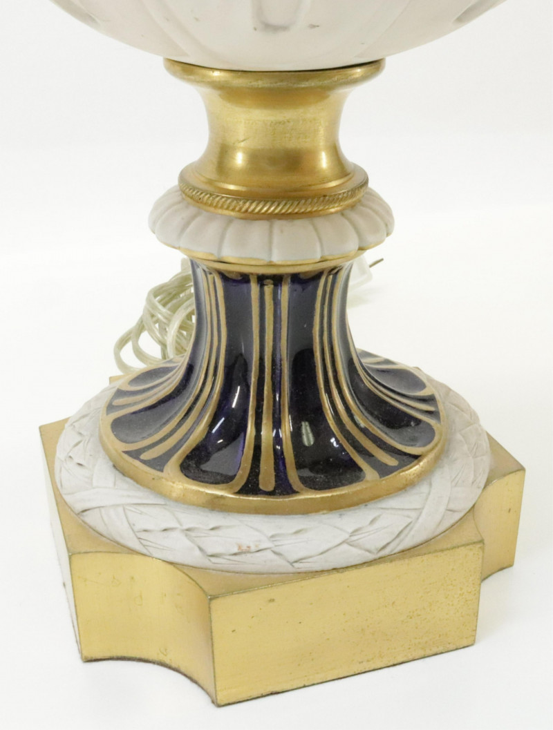 Sevres Style Bisque Porcelain Urn Lamp 19th C