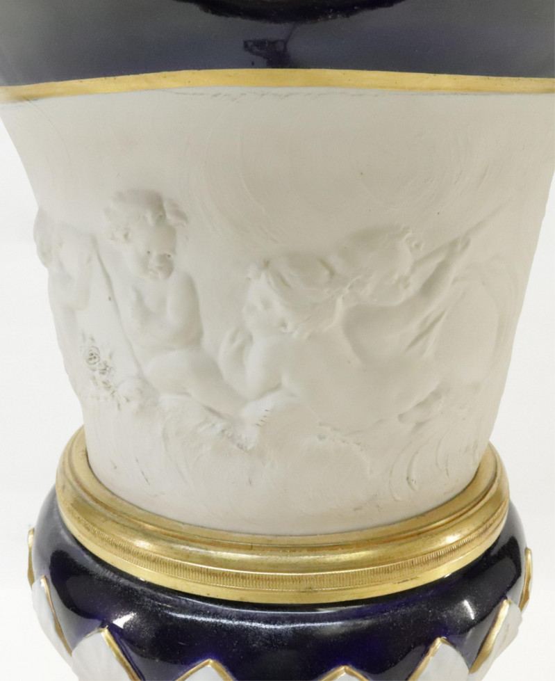 Sevres Style Bisque Porcelain Urn Lamp 19th C