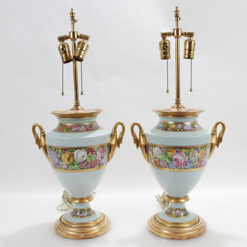 Pair of English Porcelain Vases as Lamps 19th C