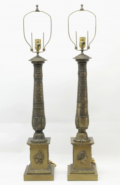 Pair of French Neoclassical Style Columnar Lamps