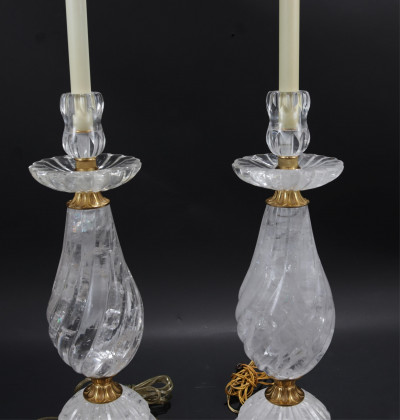 Pair of Large Ormolu Mounted Rock Crystal Lamps