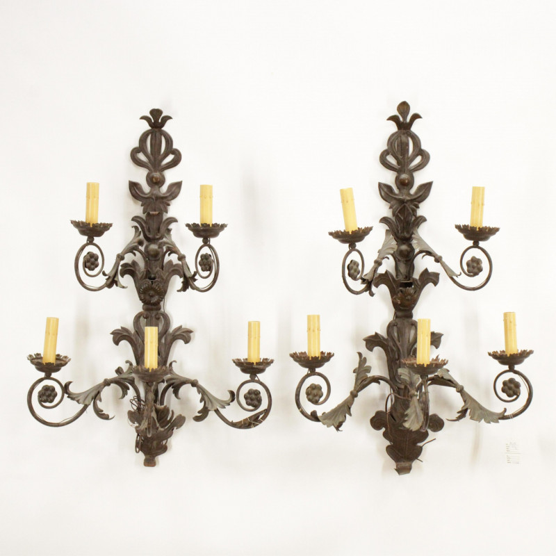 Pair of Large Tole and Iron 5Light Sconces