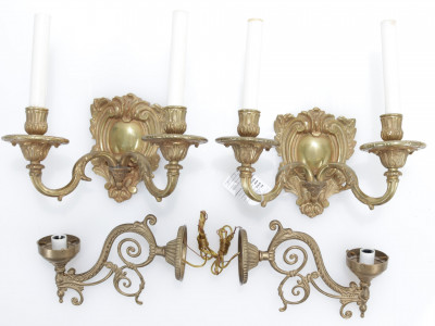 2 Pair French Style Gilt Bronze/Brass Sconces