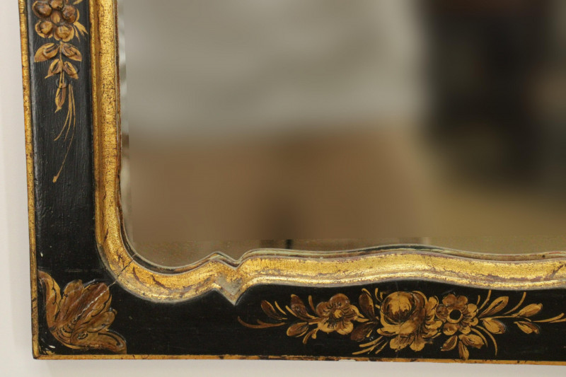 Chinoiserie Decorated Black Lacquer Mirror