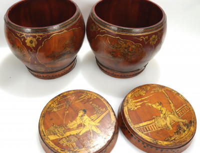 Pair Chinese Lacquered Stools/Containers