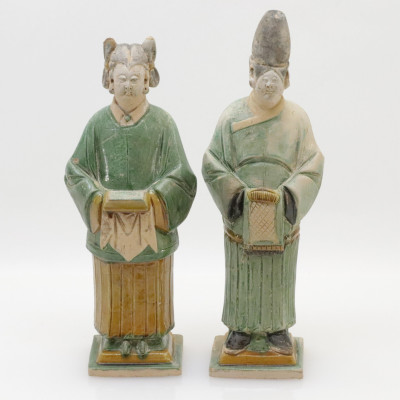 Pair Ming Pottery Tomb Figures Sancai Glaze