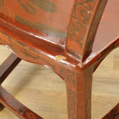 2 Asian Red Lacquer Side Chairs