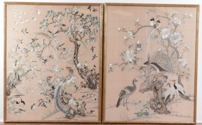 Pair Asian Silkwork Tapestries