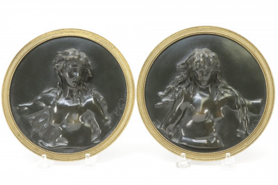 Pair Bronze Female Relief Plaques after Clodion