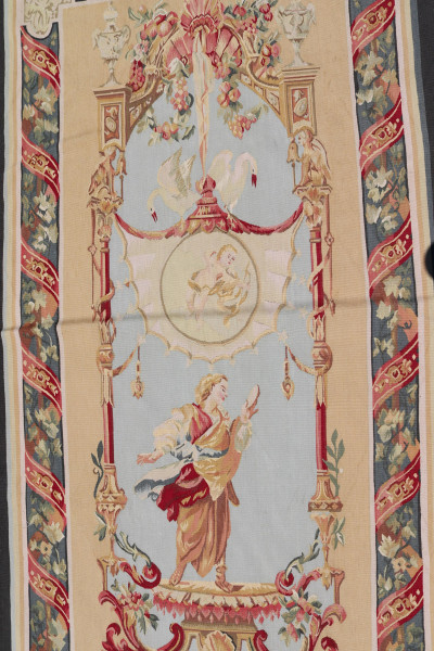 Pair Beauvais Style Tapestries Each with Figure