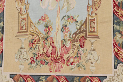 Pair Beauvais Style Tapestries Each with Figure