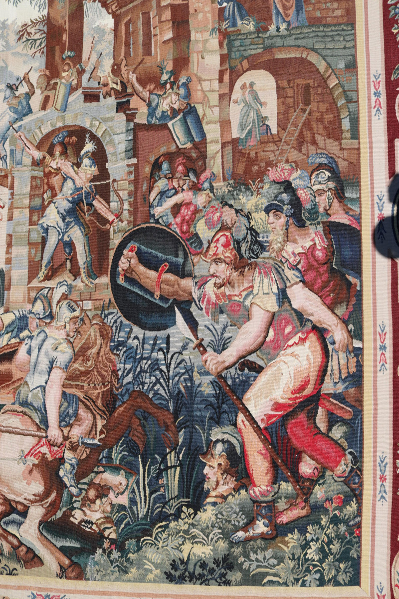 Beauvais Style Tapestry by Stark Battle Scene