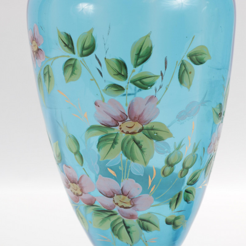 Pair Moser Style Enameled Glass Vases