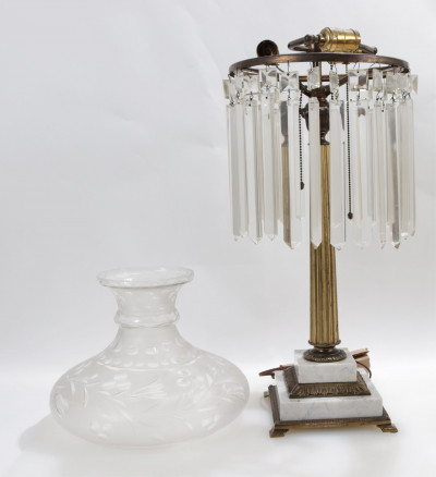Pair American Classical Gilt Brass Marble Lamps