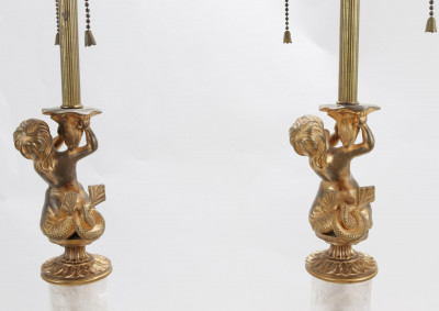Pair Louis XVI Style Ormolu Rock Crystal Lamps