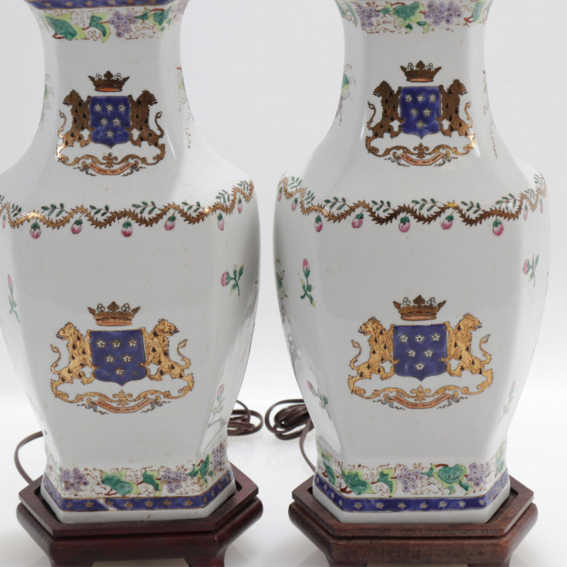 Pair of French Armorial Porcelain Vases as Lamps