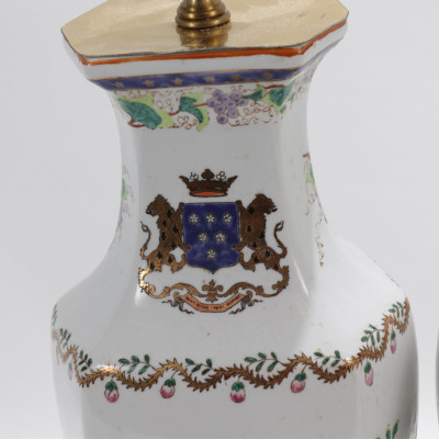 Pair of French Armorial Porcelain Vases as Lamps