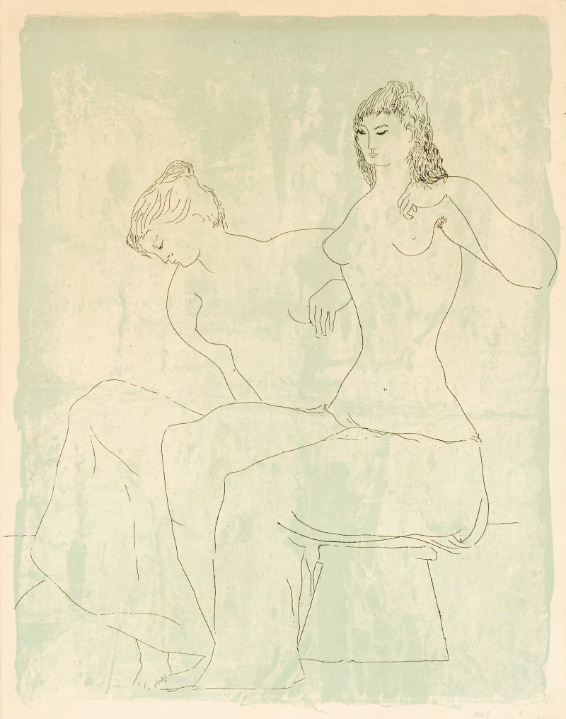 Unknown Artist - Print of Two Seated Nudes in Classical Style