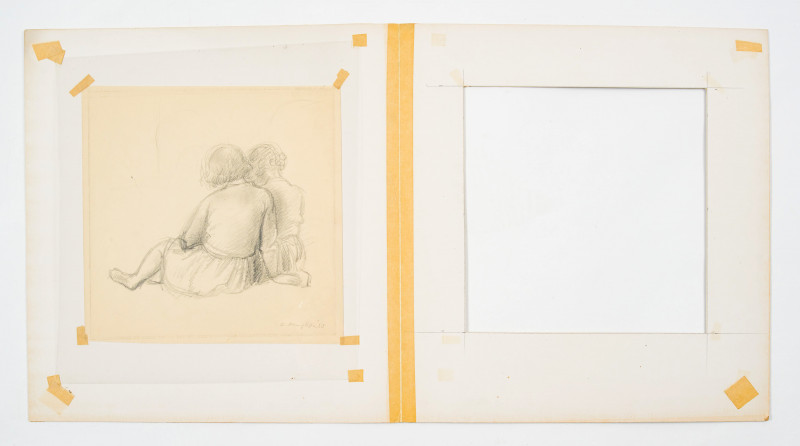 Clara Klinghoffer - Girls Reading-original drawing for lithograph