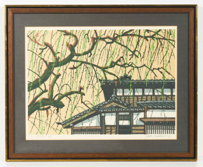 Jun'ichirō Sekino - Teahouse and Willow Tree