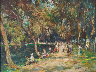 Image for Lot Artist Unknown - Untitled (Park Scene)