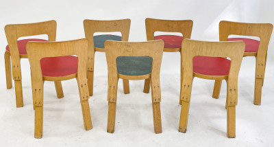 Alvar Aalto, group of 7 N65 children's chairs