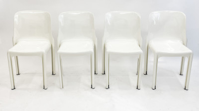 Vico Magistretti for Artemide, group of 4 Selene white plastic chairs