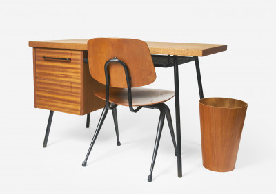 Modern desk, chair, and waste basket attributed to Muriel Coleman