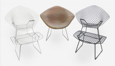 Harry Bertoia for Knoll (3) Diamond Chairs + (2) Bird Ottomans
