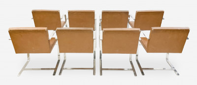 Mies Van der Rohe for Knoll, set of 8 cantilevered brown Brno armchairs
