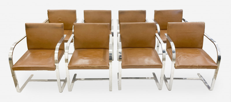Mies Van der Rohe for Knoll, set of 8 cantilevered brown Brno armchairs