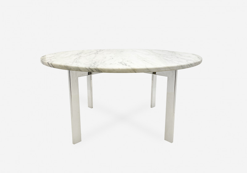 Round marble and chromed steel modern dining table