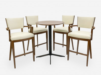 Image for Lot A. Rudin Bar stools model no. 82 (Group of 4) with contemporary high top table