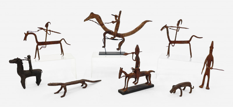 Group of 8 African iron animal sculptures