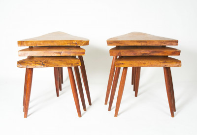 George Nakashima - Amoeba nesting tables, two sets of three