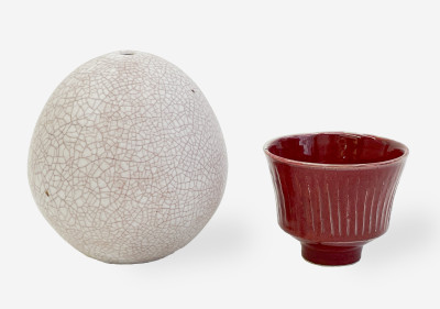 Image for Lot David Leach - Enclosed Egg Vase and Fluted Tea Bowl