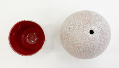 David Leach - Enclosed Egg Vase and Fluted Tea Bowl