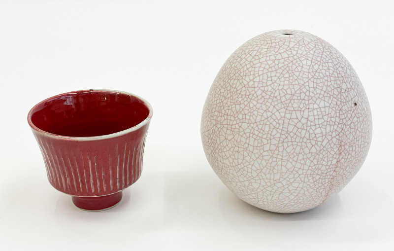 David Leach - Enclosed Egg Vase and Fluted Tea Bowl