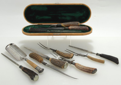 Image for Lot 10 Antler Mounted Cutlery Knives, Forks & Utensils