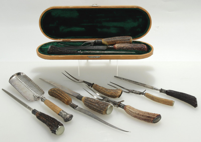 10 Antler Mounted Cutlery Knives, Forks & Utensils