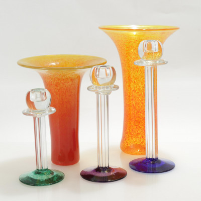 7 Contemporary Art Glass Vases & Candlesticks