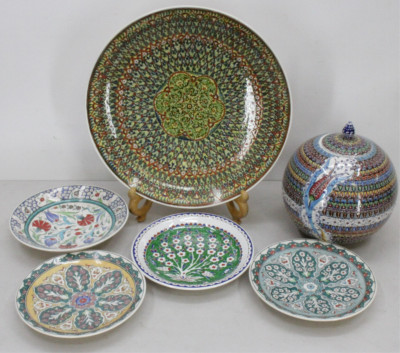 Image for Lot 5 Turkish Ceramic Plates and Covered Jar