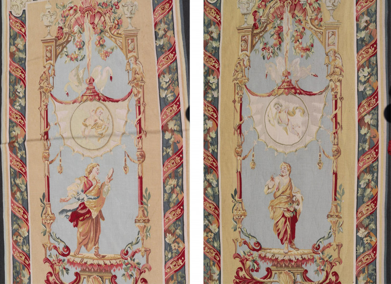 Pair Beauvais Style Tapestries, Each with Figure