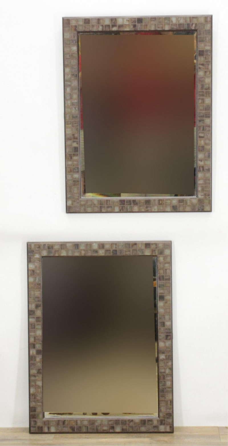 Pair Contemporary Agate Tile Frame Mirrors